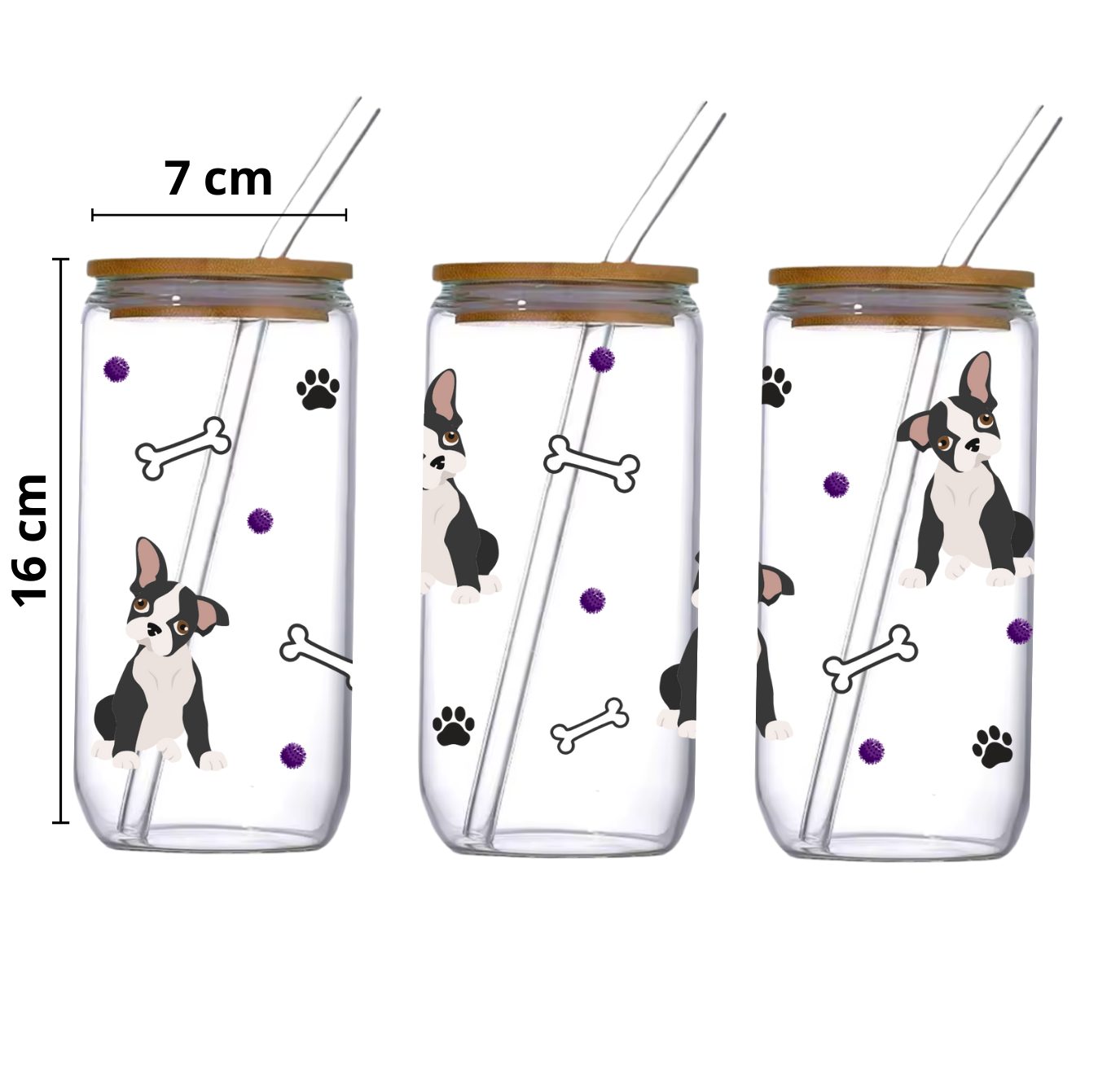 Verre 16 oz signé M.A - Boston terrier