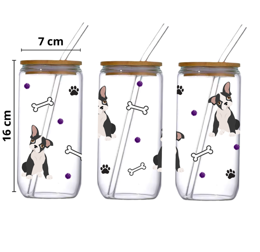 Verre 16 oz signé M.A - Boston terrier