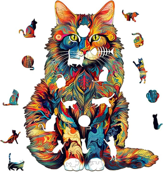 Casse-tête en bois, chat assis