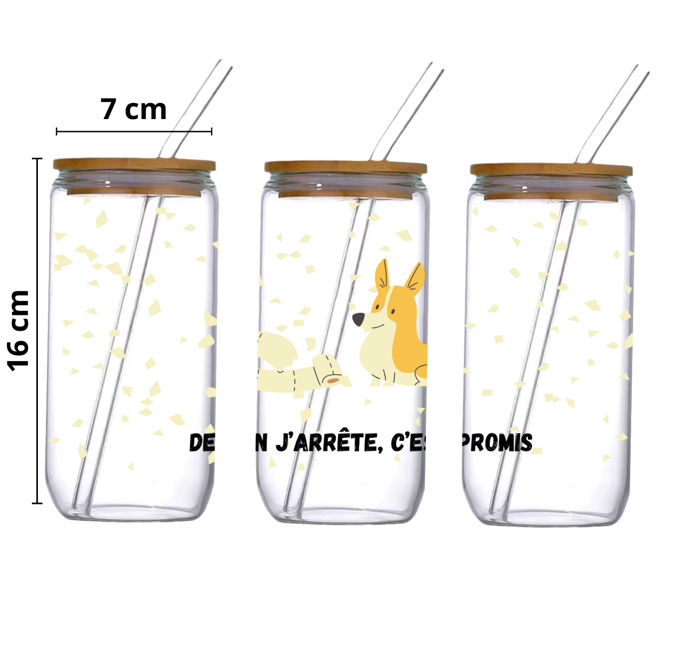 Verre à légère imperfection 16 oz signé M.A - "Demain j'arrête, c'est promis"