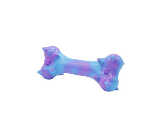 Jouet En Caoutchouc Pour Chien - Os à Piques, Bleu Et Mauve 18cm