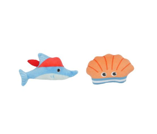 Jouet Pour Chat, Avec Herbe à Chat - Duo De Poisson Pirate & Coquillage 8cm