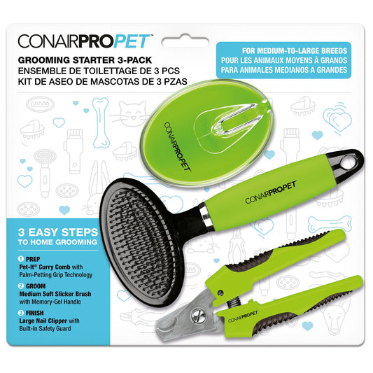 conair pro toilettage - ensemble de départ, 3 outils - pour animaux moyens à grands