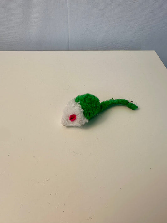 Peluche pour chat - Mini souris verte et blanche
