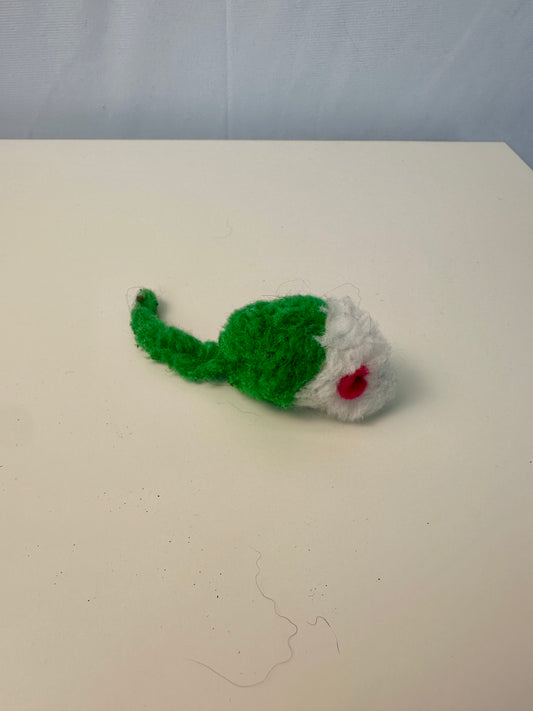 Peluche pour chat - Mini souris verte et blanche
