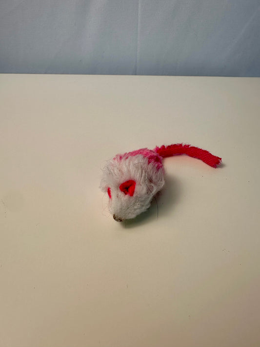 Peluche pour chat - Mini souris rose et blanche