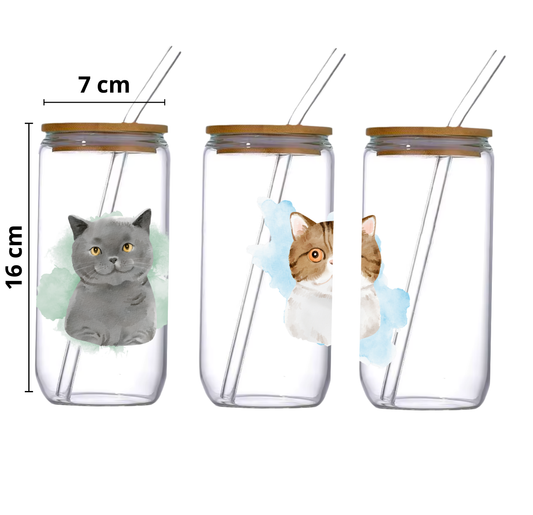 Verre 16 oz signé M.A - Duo de chat