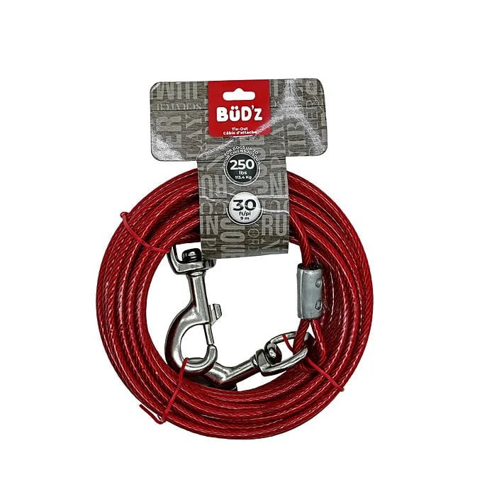 Bud'z Cable D'attache Rouge de 30 pieds - Maître Animalier