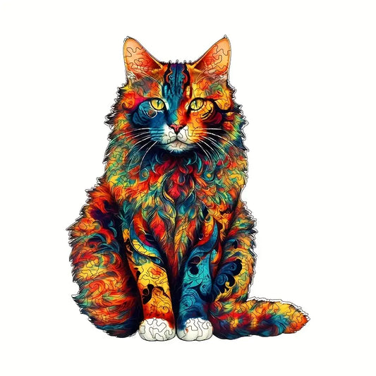 Casse-tête en bois, chat assis