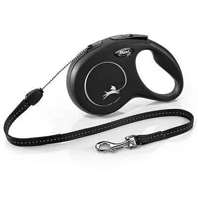 Laisse rétractable «Classic» noire en corde, 5m Jusqu'à 20kg - Maître Animalier