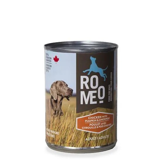 Roméo pour chien au poulet, citrouille et pois chiches 13 oz - Maître Animalier