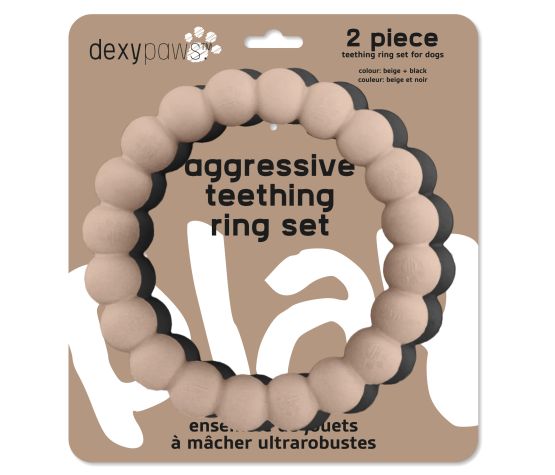 Dexypaws Jouet à Mâcher Ultra Robuste Pour Chien, Duo D'anneaux - Beige & Noir