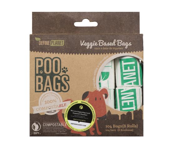 Define Planet Recharge De 8 Rouleaux De 13 "poop Bags" Compostables "veggie" - Total 104 Sacs