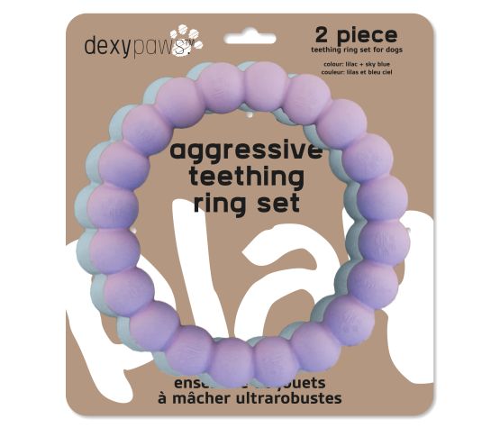 Dexypaws Jouet à Mâcher Ultra Robuste Pour Chien, Duo D'anneaux - Lilas & Bleu
