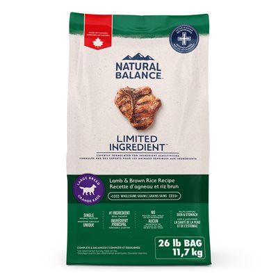 Natural Balance Ingrédients Limités Grande Race Agneau & Riz Brun 26LBS