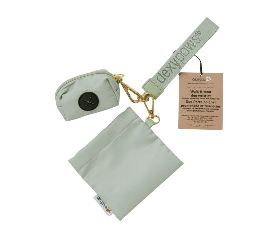 Dexypaws Pochette Double à Dragonne, Distributeur De Sacs + Distributeur De Gâteries - Vert Sauge