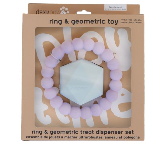 Dexypaws, Jouet à Mâcher Ultra Robuste Pour Chien, Duo Anneau & Forme Géométrique - Lilas & Bleu