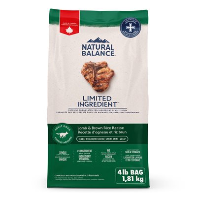 Natural Balance Ingrédients Limités Agneau & Riz Brun